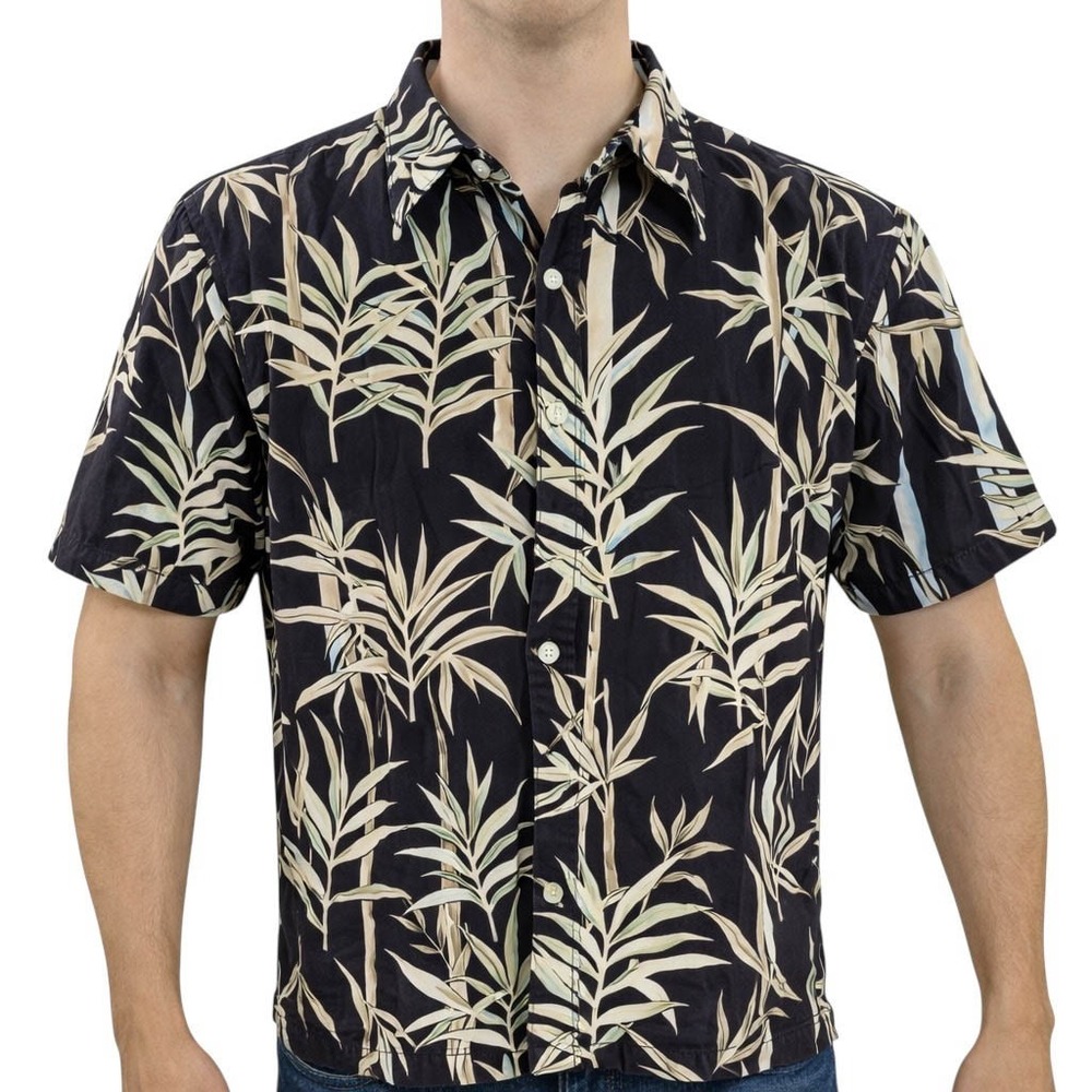Cooke Street Hawaiian Aloha‎ Shirt XL Floral Bamboo Leaves Brown Green